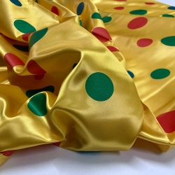 TESSUTO RASO CARNEVALE GIALLO POIS COLORATI