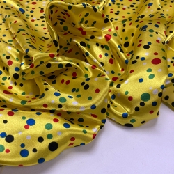 TESSUTO RASO CARNEVALE POIS MULTICOLOR GIALLO