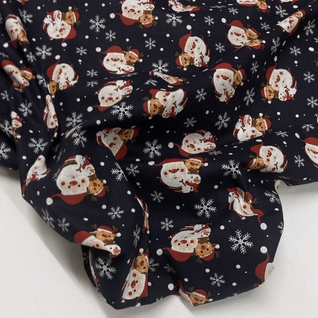 TESSUTO COTONE FANTASIA BABBO NATALE BLU