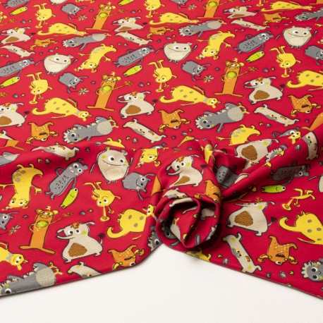 JERSEY BISTRETCH FANTASIA MOSTRI ROSSO