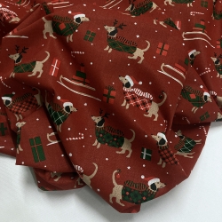 TESSUTO COTONE FANTASIA BASSOTTO NATALE ROSSO